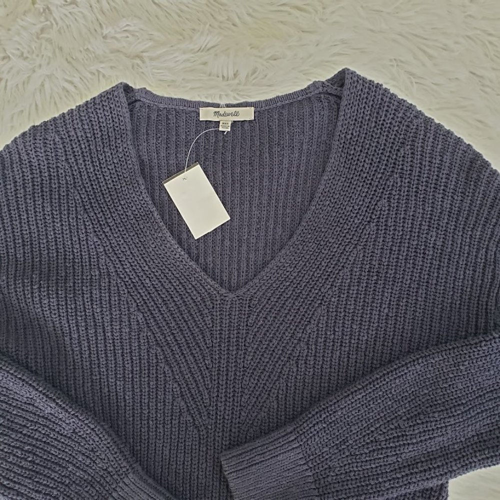 Madewell Womens Sweater XXS Navy Blue Pullover V-neck Cotton Long Sleeve NEW - Picture 8 of 12